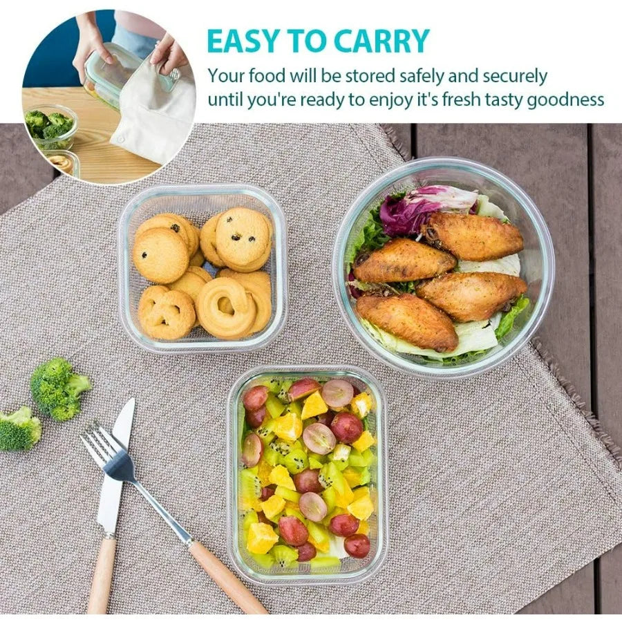Glass Food Storage Containers with Lids, [24 Piece] Meal Prep Containers, Airtight Glass Bento Boxes, BPA Free & Leak Proof (12
