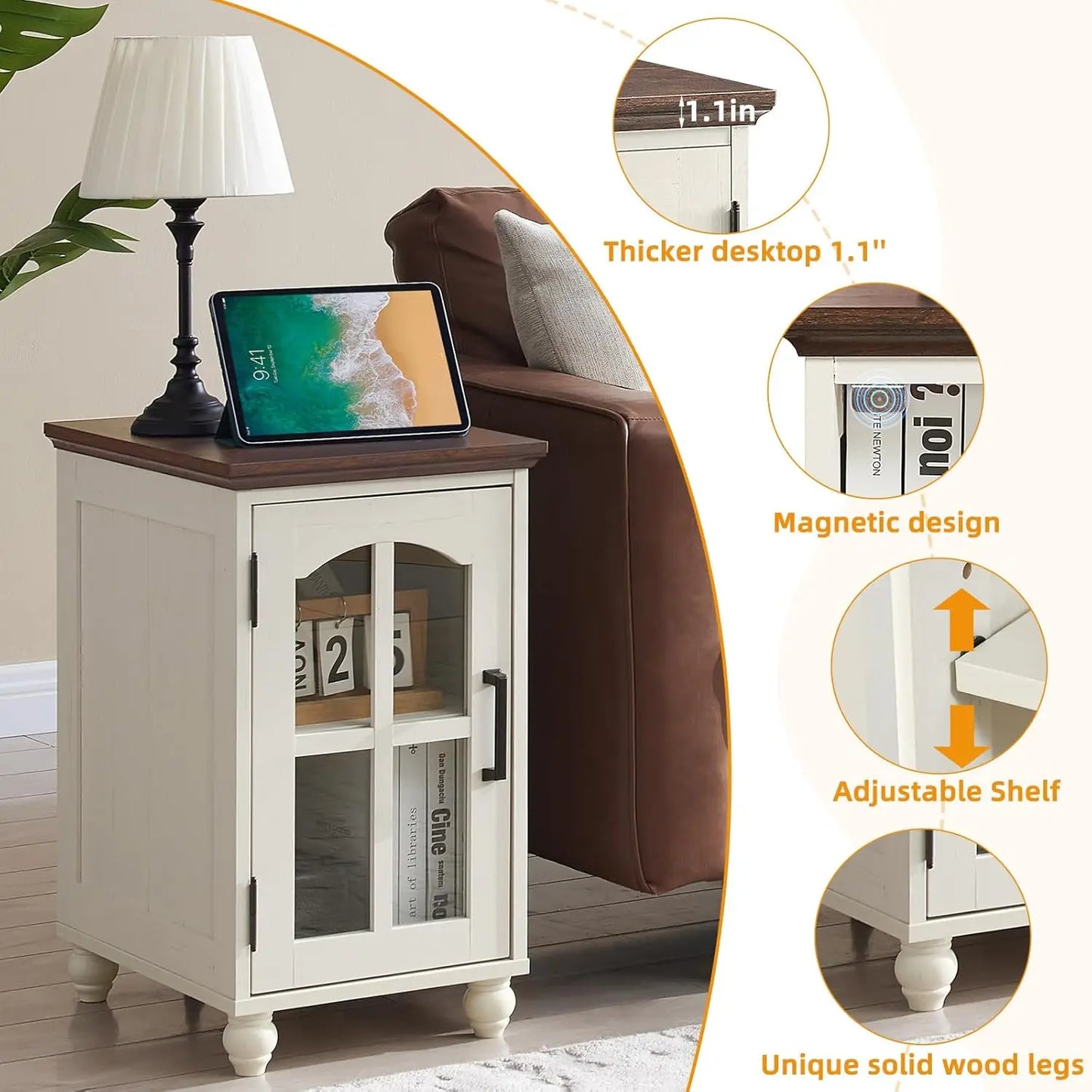 Farmhouse End Table Set of 3 , 18'' Narrow Side Table and 24" Large Sofa Side Table, Wood Night Stand Bedside Table