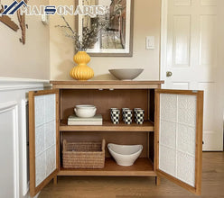 Farmhouse Boho Accent Cabinet With Solid Wood Frame