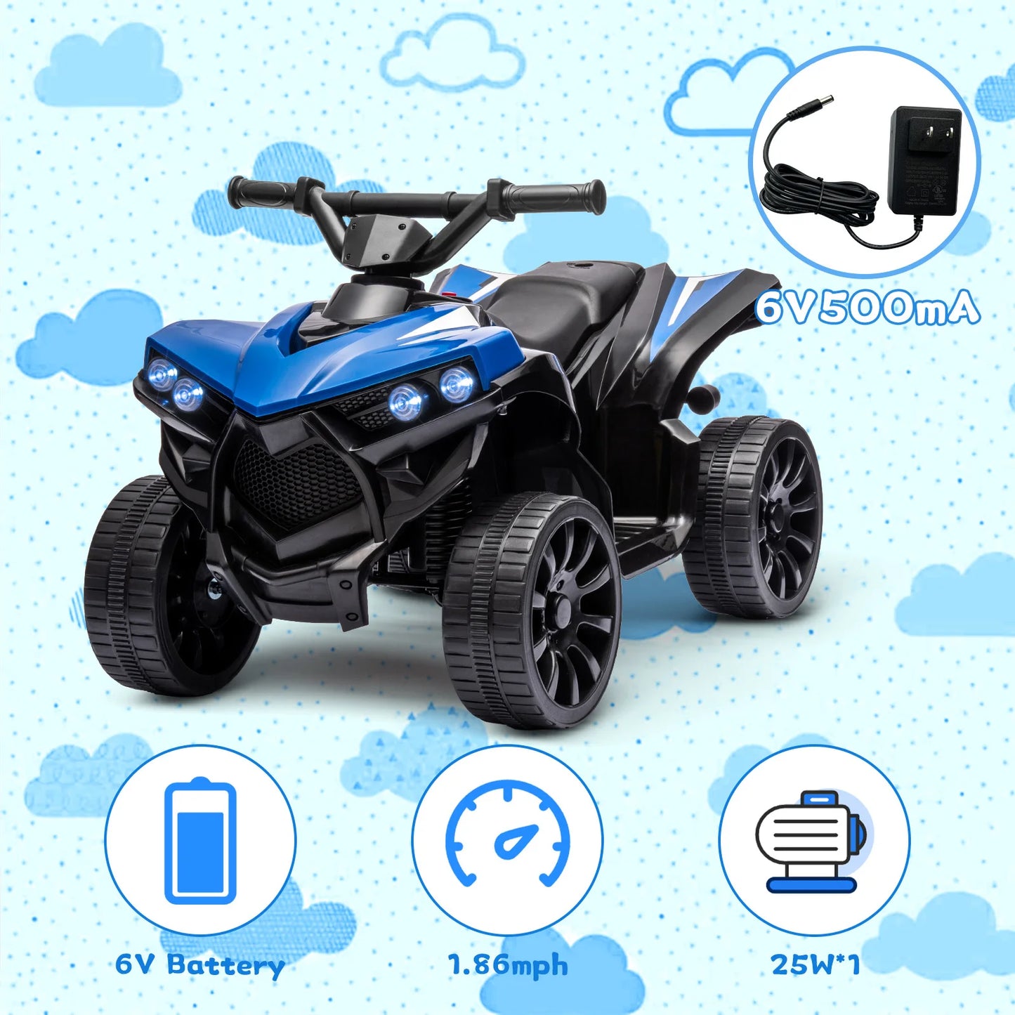 HiMISS SixVolt Ride On Quad ATV for Kids Push Button