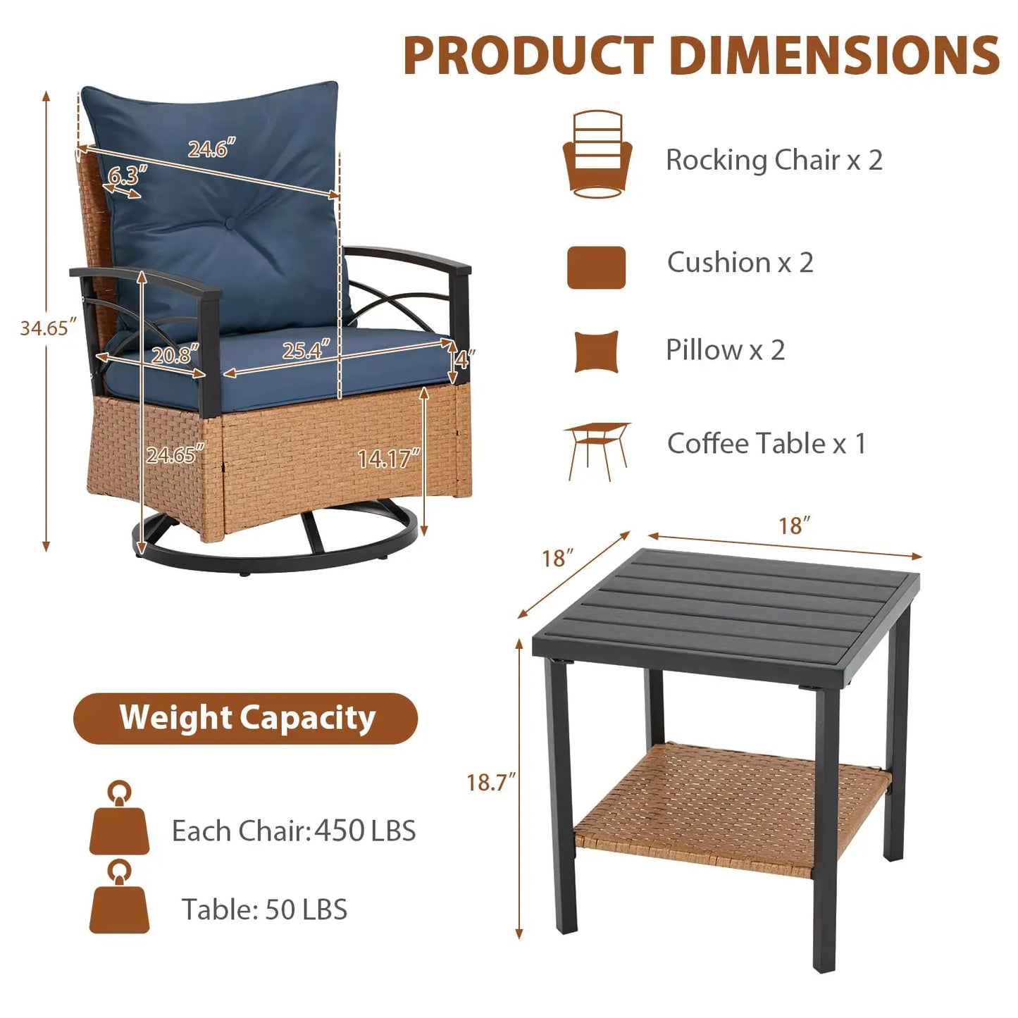 XIAOLANG Patio Furniture Set Outdoor Rocker Chairs with Cushions