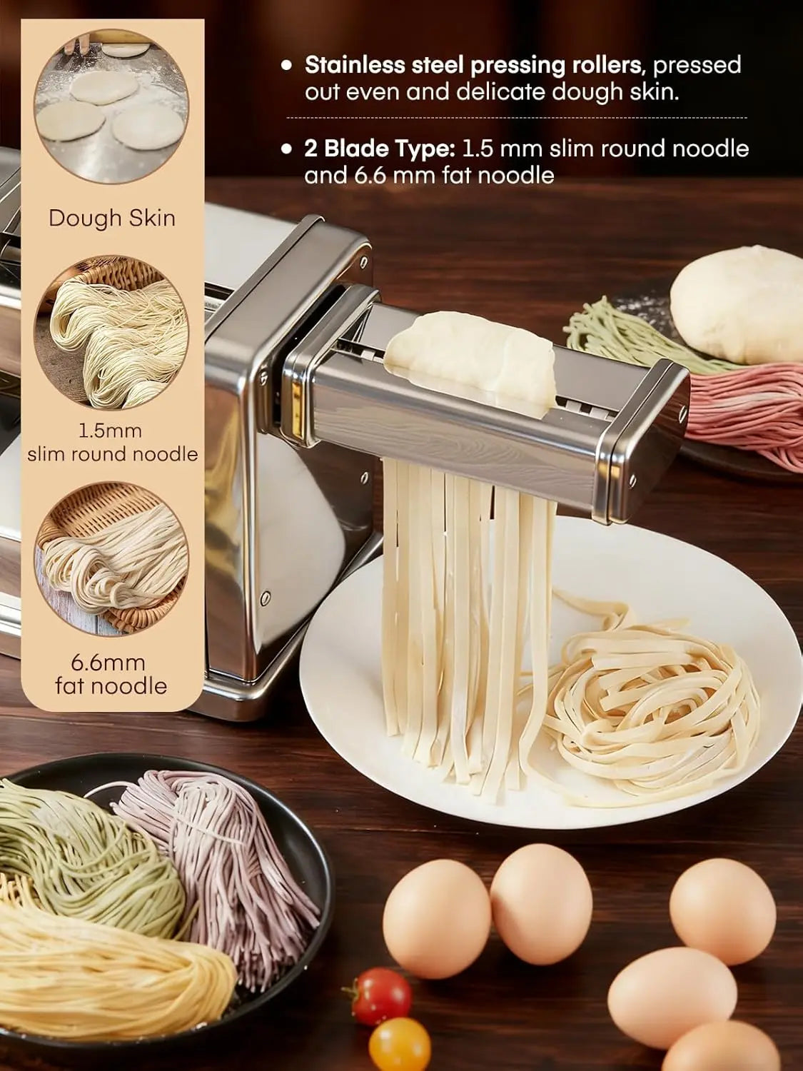 Electric Pasta Maker Machine Adjustable Thick Noodle Maker for Spaghetti Fettuccine Lasagna Kitchen Appliance