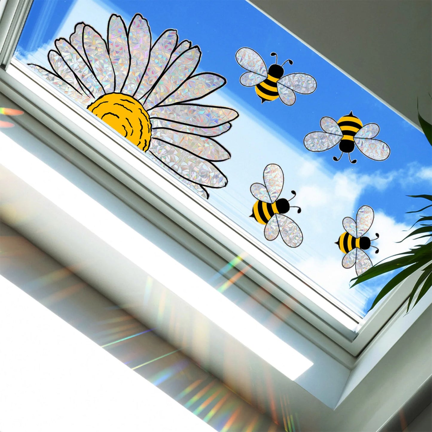 Sunflower Bee Window Stickers Static Cling Glass Decals Home Decor