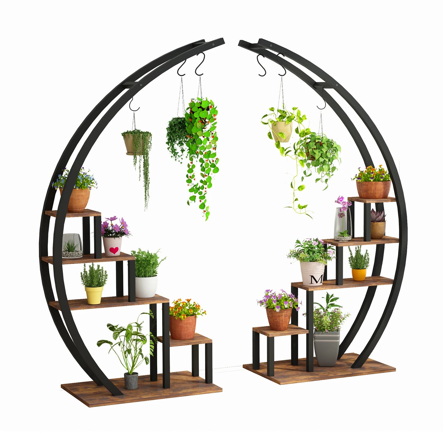 Wooden and metal plant stand indoor  for modern interior