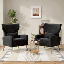 Black Velvet Accent Chair Set of 2, Wingback Chair for Living Room, High Back Arm Chair with Golden Legs Lumbar Pillow, Upholste