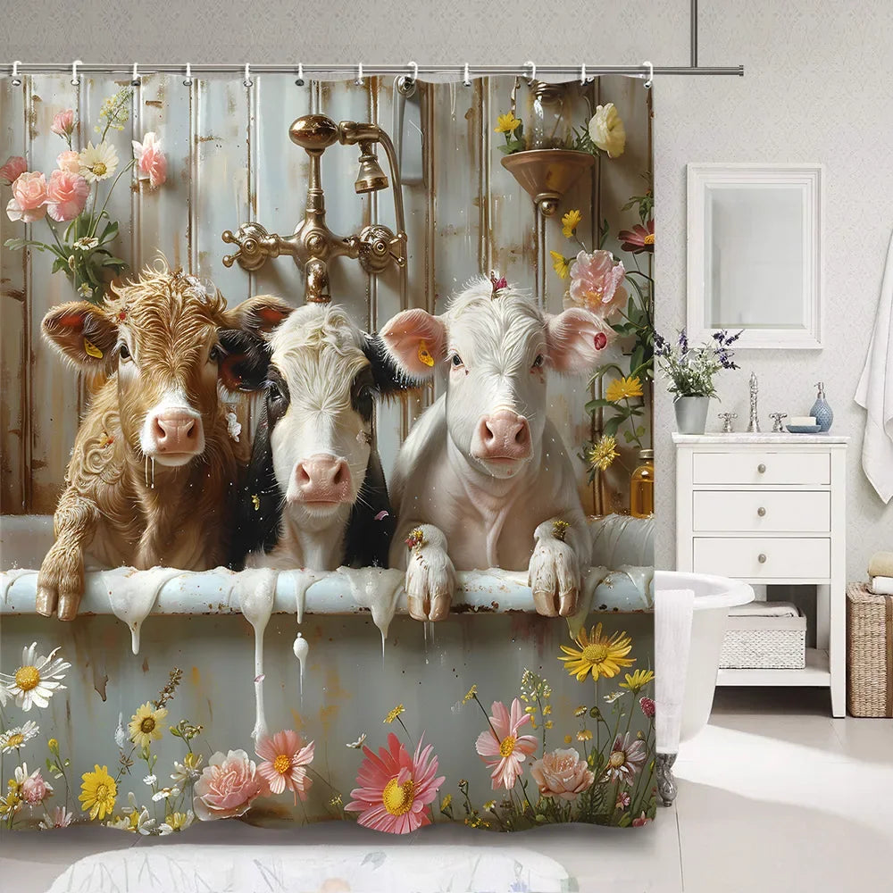 Cute Pig Bath Curtain For Kids Cartoon Animals Polyester