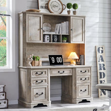 Farmhouse Executive Desk with Hutch,Wood Home Office Computer Desk, Featuring Keyboard Tray,Customized