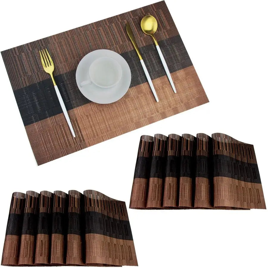 Vinyl Placemats Set of 12 Washable Durable Kitchen Table Mats Easy to Clean Plastic Placemats for Dining Table Brown
