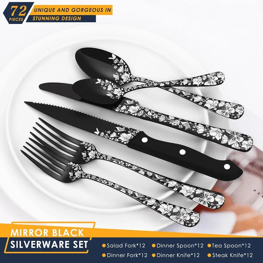 Stainless Steel Silverware Set For 12 With Steak Knives