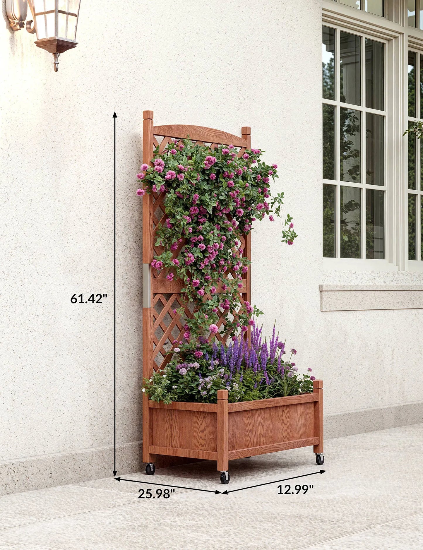 Twister.CK Wood Planter Box With Trellis On Wheels For Plants
