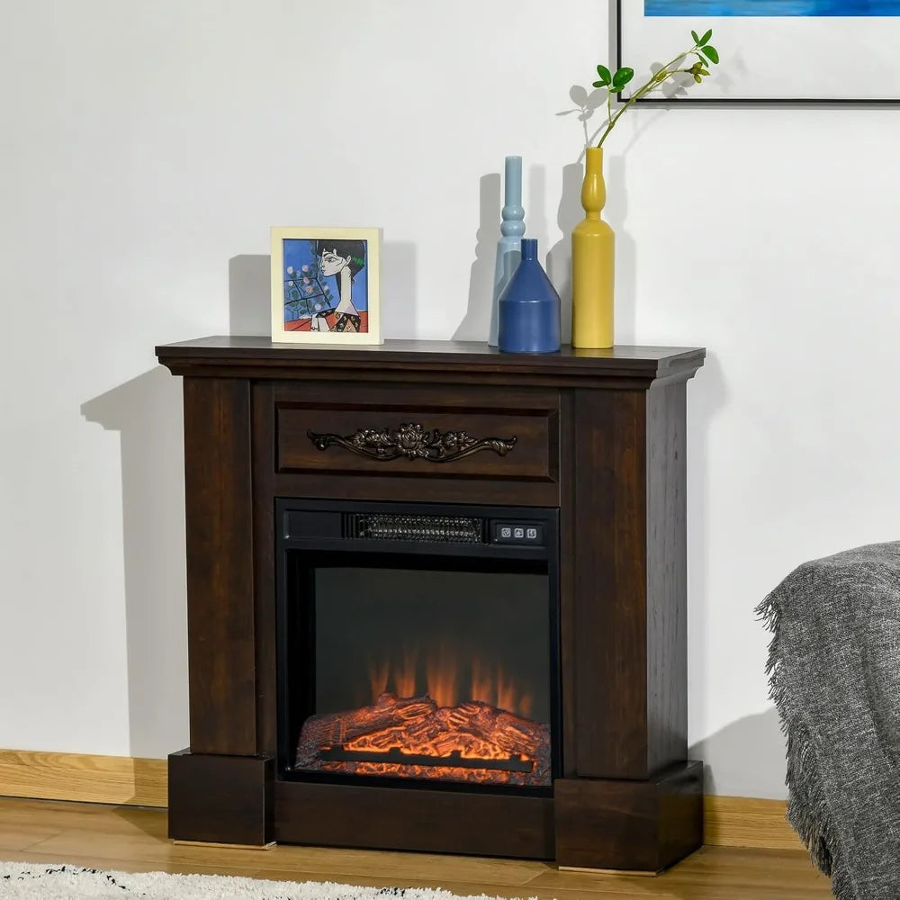 Electric Fireplace With Mantel LED Log Flame 1400W Remote
