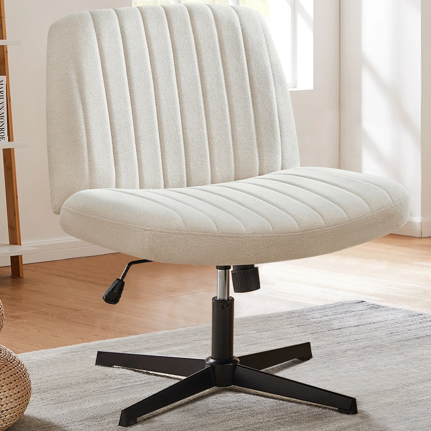 JHK Cross Legged Office Rocking Chair Armless Desk Swivel Fabric