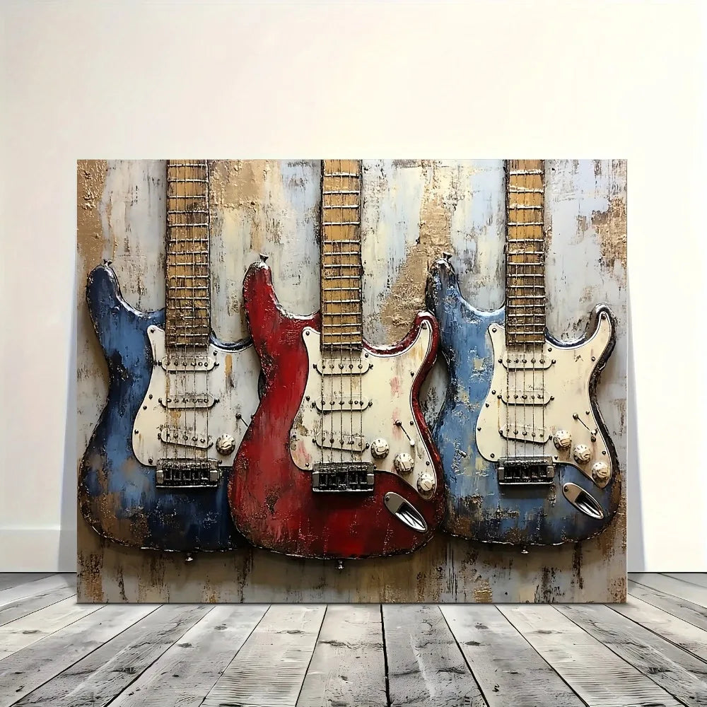 Pine Wood Frame Bass Guitar Mural Art For Home Decor
