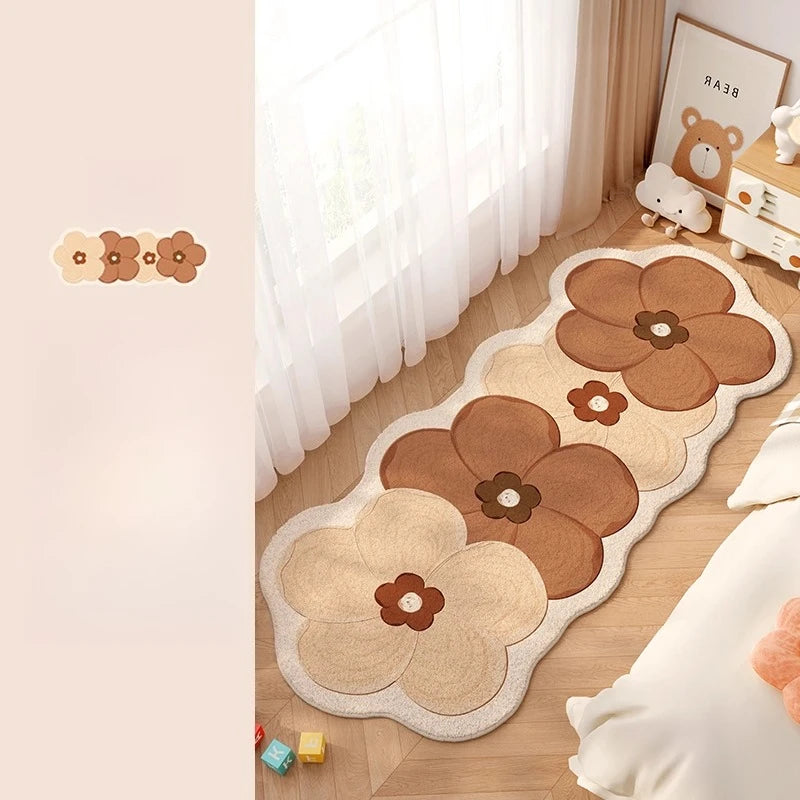 Flower Pattern Bedroom Decor Dopamine Carpet Thick Plush Carpets for Living Room Fluffy Soft Bedside Floor Mat Home Washable Rug