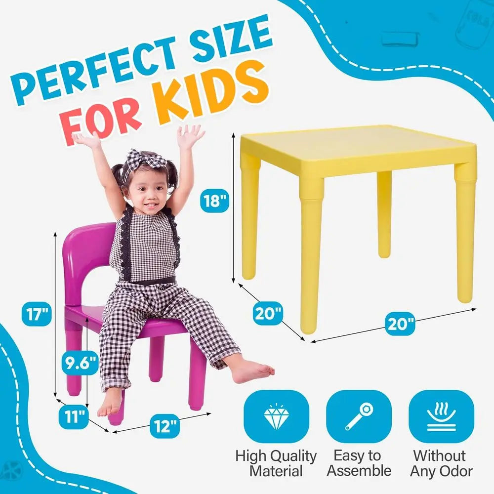 LISM Kids Plastic Table and Four Chairs Set for Playroom