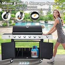 Upgraded 60,000 BTU Stainless Steel Burner Barbecue Grill, 6 Burner BBQ Propane Gas Grill with Side Stove & Cast Iron Grates for