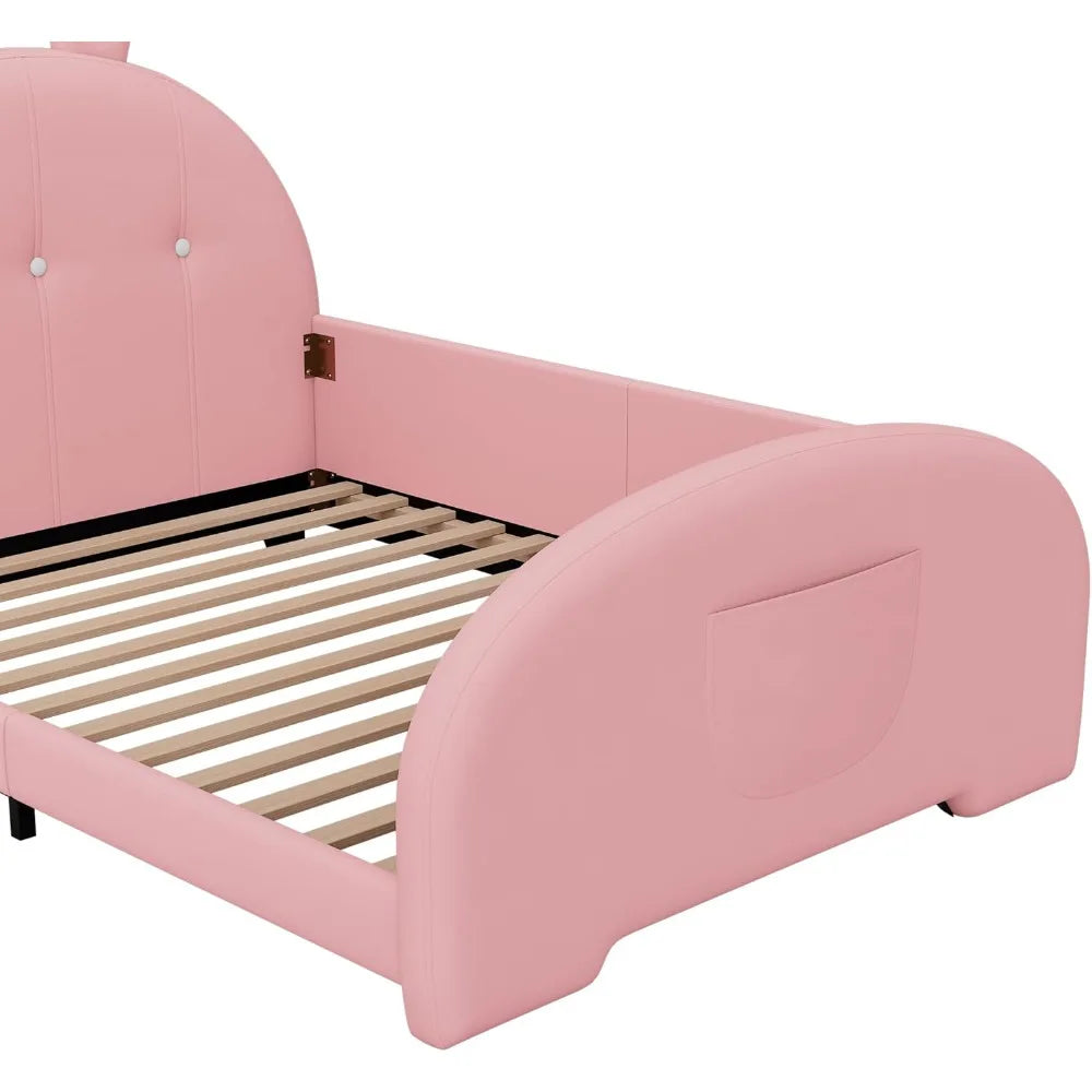 Rabbit Shape Kids Upholstered Bed With Sturdy Headboard