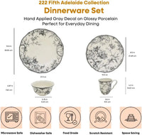 BestsellerAdelaide Moss 16-Piece Porcelain Dinnerware Set – Service for 4, Plates, Bowls & Mugs, Hand-Applied Decal, Microwave &