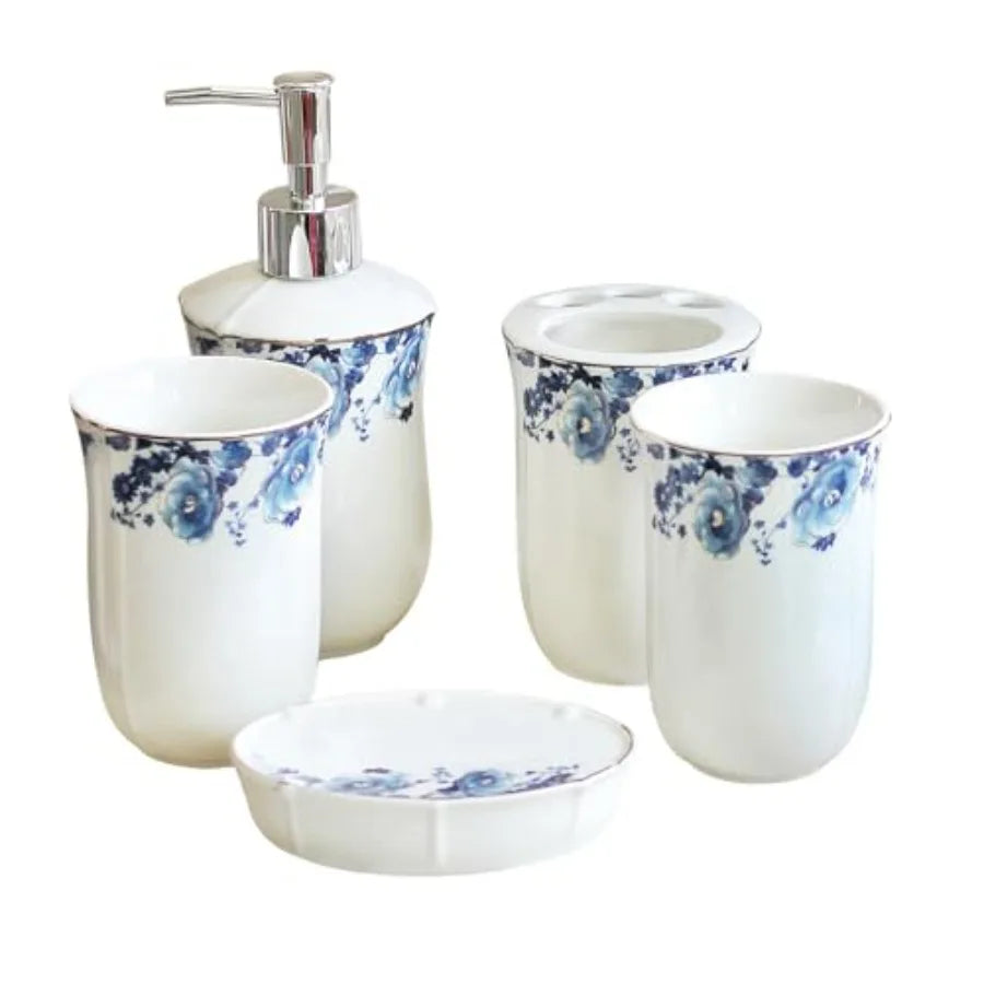 Bathroom Accessories Set 5-Piece Ceramic Bathroom Accessory Set Includes Soap Dispenser Toothbrush Cup Toothbrush Holder Soap D