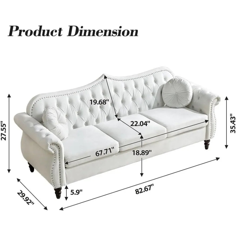 DAFIFY Chesterfield Velvet Sofa Three Seater With Scroll Arms