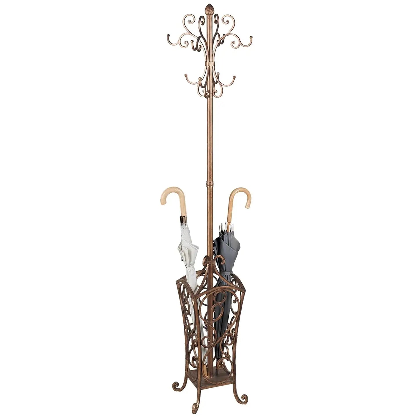 Antique Gold Metal Coat & Hat Rack Stand with Scroll Design for Entryway Hallway 72"H, Custom