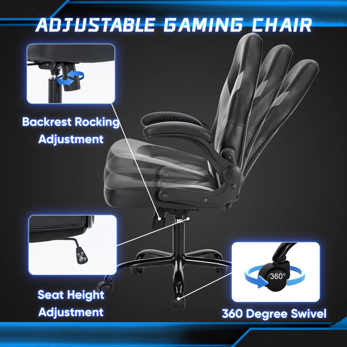 JHK Ergonomic PU Leather Office Chair With Flip Armrests