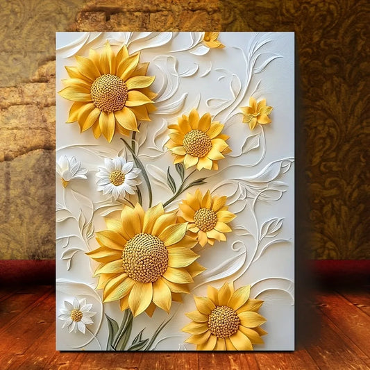 Sunflower 3D Relief Canvas Art With Wood Frame Living Room