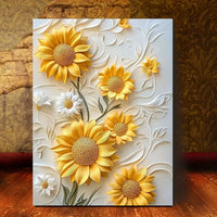 Sunflower 3D Relief Canvas Art With Wood Frame Living Room