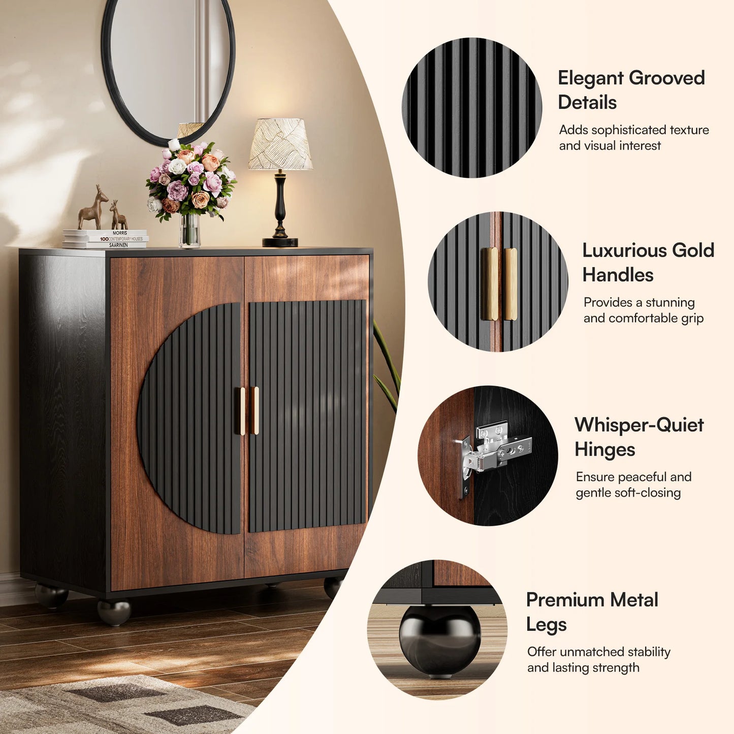 Modular Fluted Buffet Cabinet With Storage Mid Century Modern Sideboard