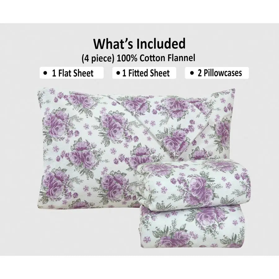 4 Piece 100 Cotton Flannel Sheets Queen Size Bed Set Warm amp Extra Soft Deep Pockets, Breathable, All Seasons Comfy Double Brus