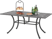 6-Person Rectangular Cast Aluminium Outdoor Dining Table, Patio Bistro Table with 2.3" Umbrella Hole for Porch Backyard