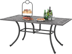 6-Person Rectangular Cast Aluminium Outdoor Dining Table, Patio Bistro Table with 2.3