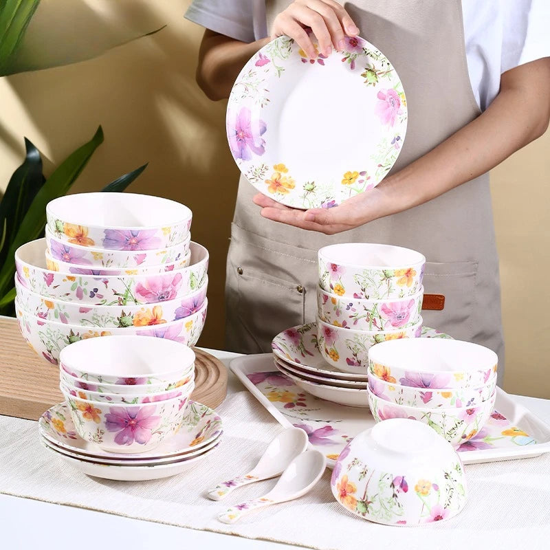 Melamine Tableware Set Elegant Bowls and Plates for Home Use