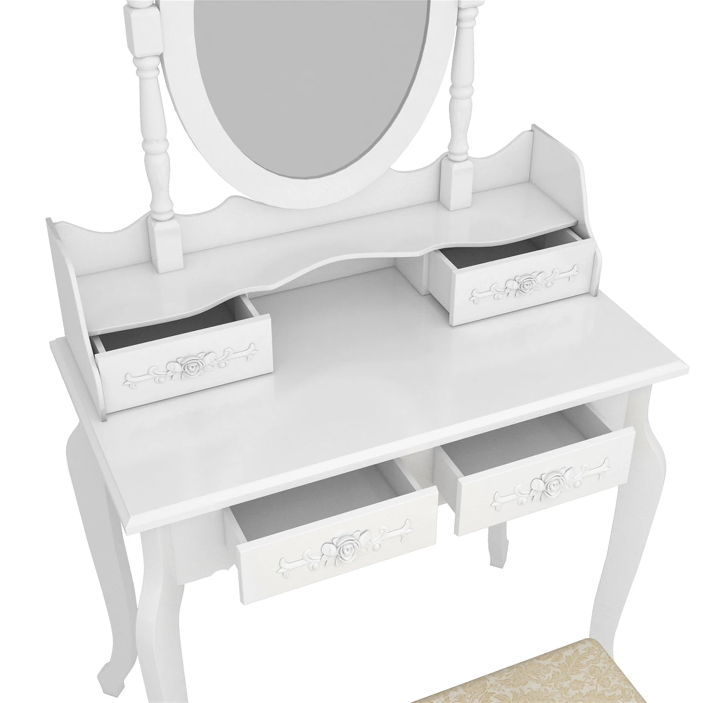 Modern Concise 4-Drawer Dresser With 360-Degree Rotating Removable Mirror