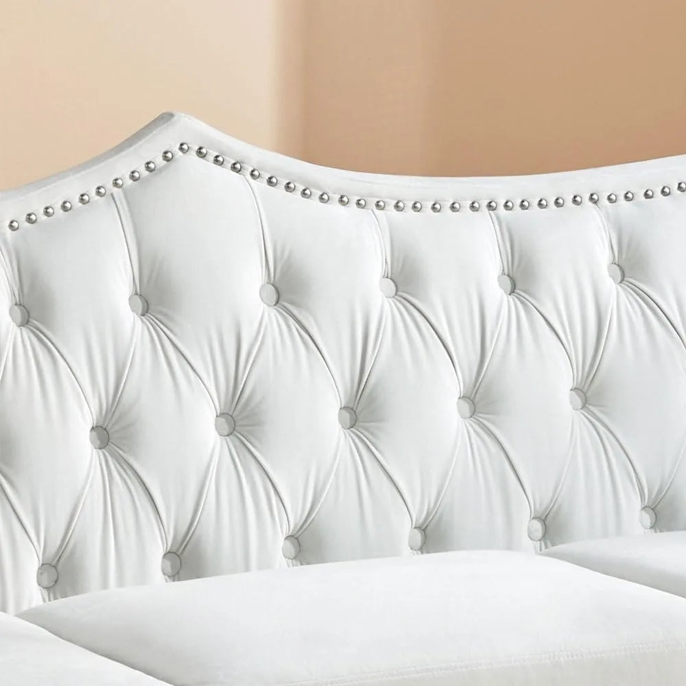 DAFIFY Chesterfield Velvet Sofa Three Seater With Scroll Arms