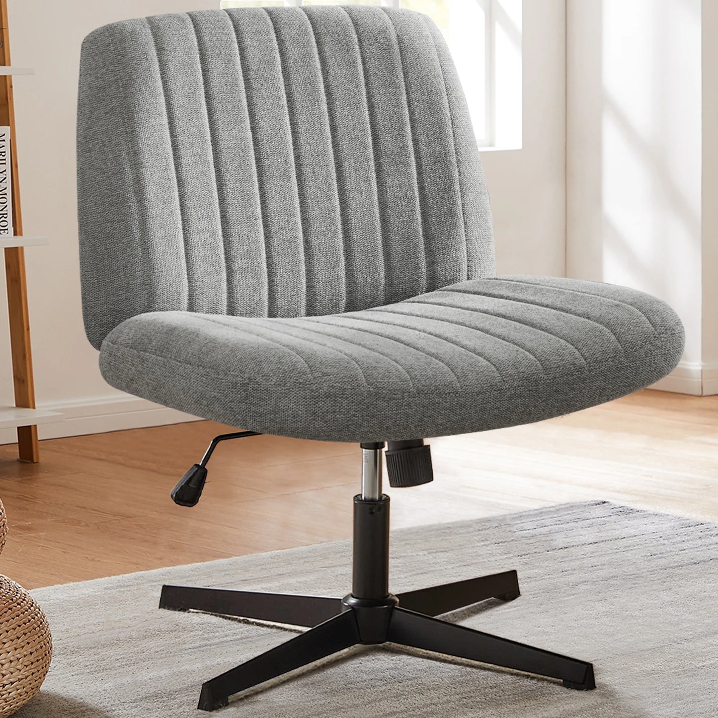JHK Cross Legged Office Rocking Chair Armless Desk Swivel Fabric