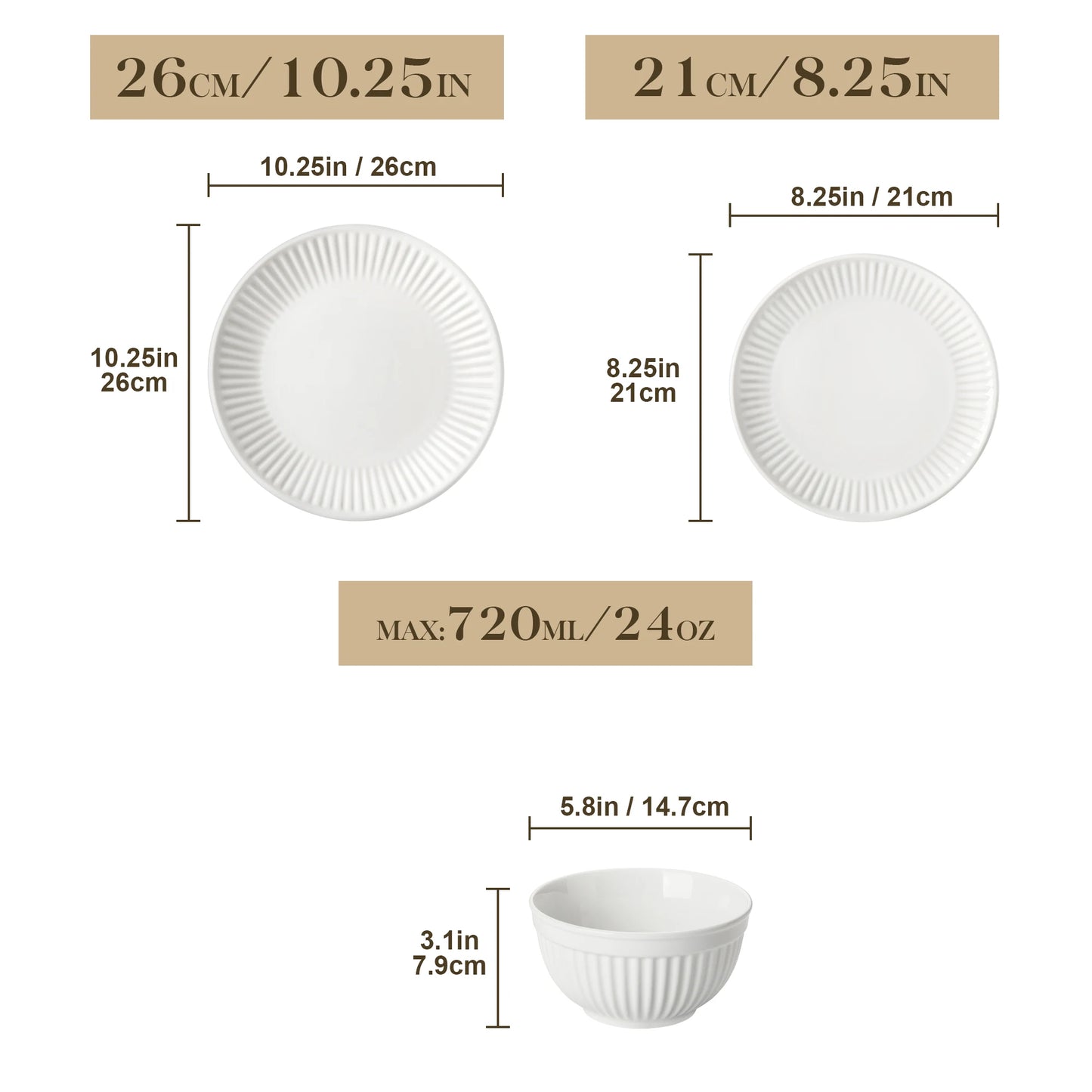 MALACASA LEILA 12/16/24/32 Ceramic Plate Sets White Porcelain Dinnerware Set with 4/6 PCS Dinner Plate/Dessert/Cereal Bowl/Soup