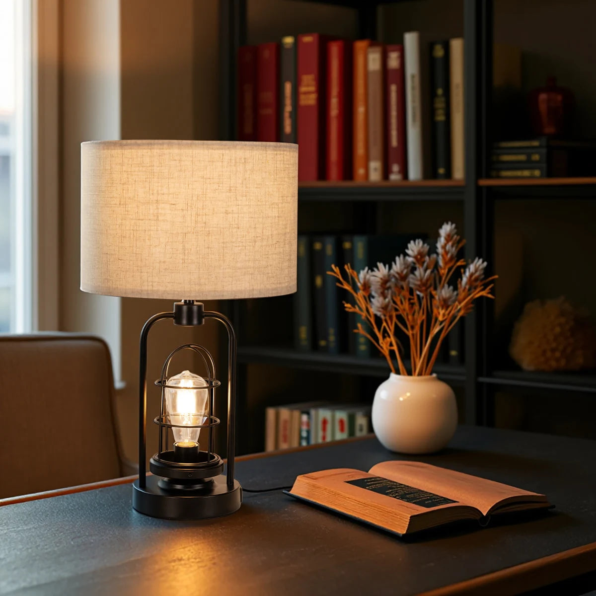 Industrial Retro Desk Lamp 3 Color Adjustable Dual USB Ports