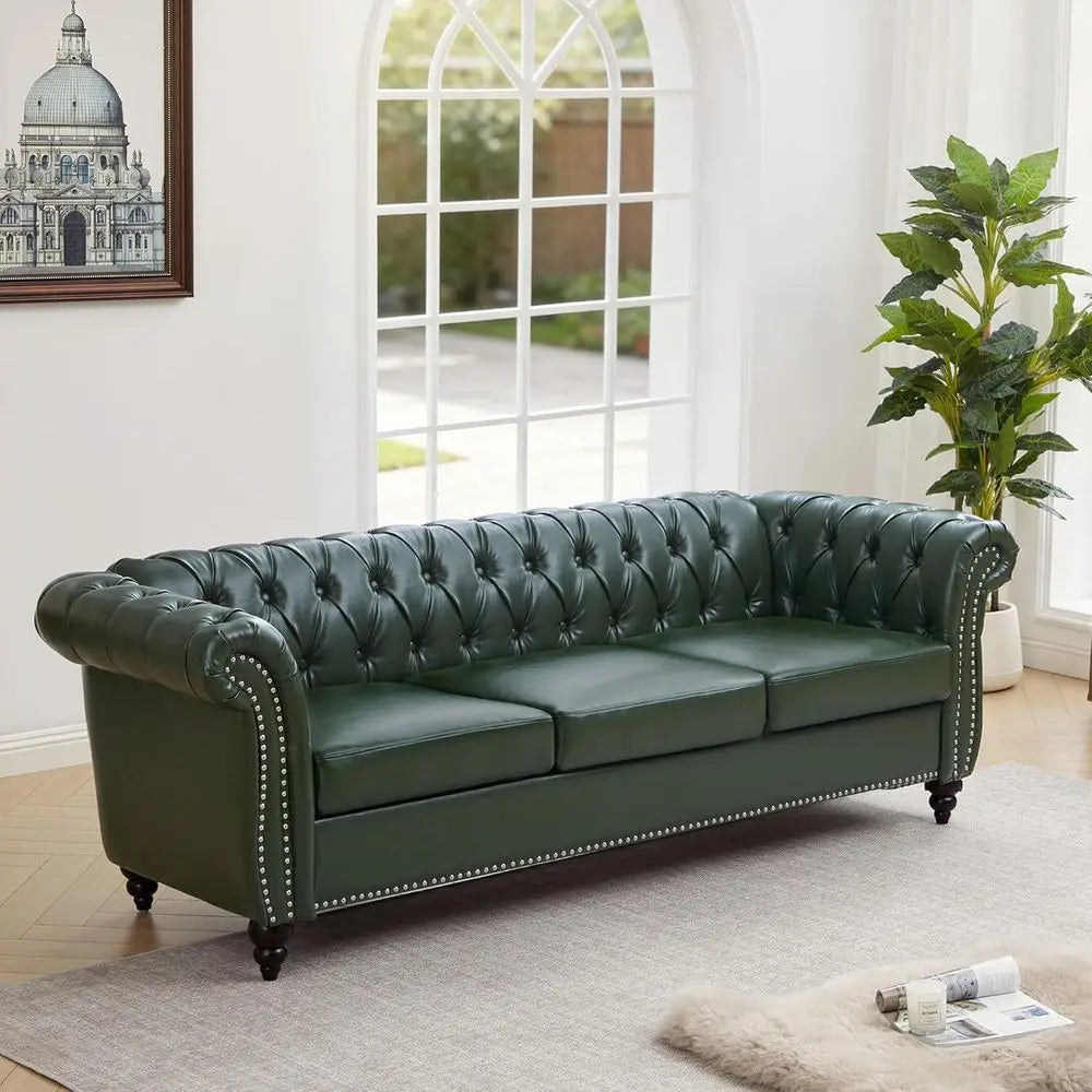 Chesterfield PU Leather Sofa With Tufted Back And Classic Style