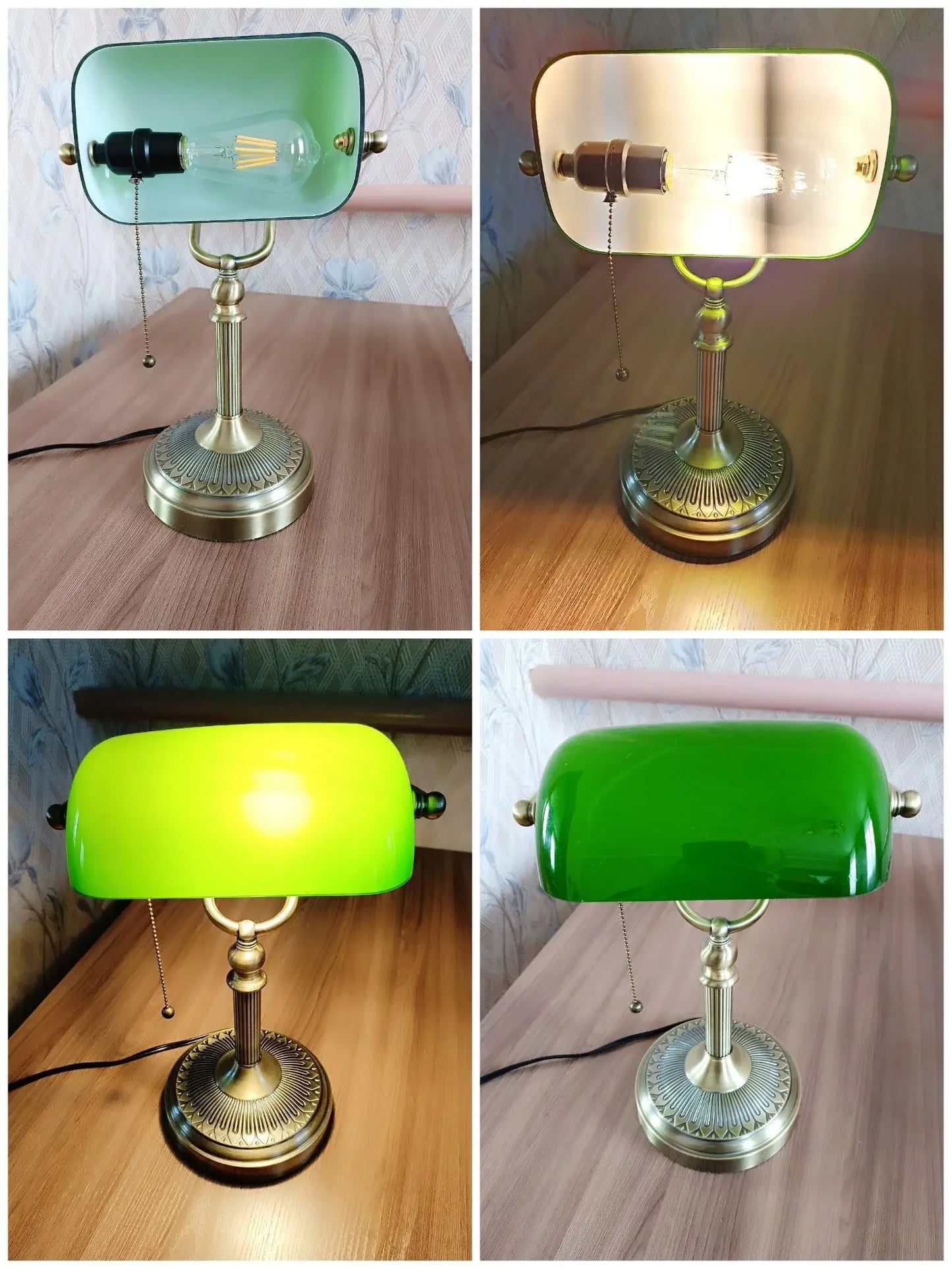 Newrays Glass Desk Lamp Banker Style Zipper Switch Night Light