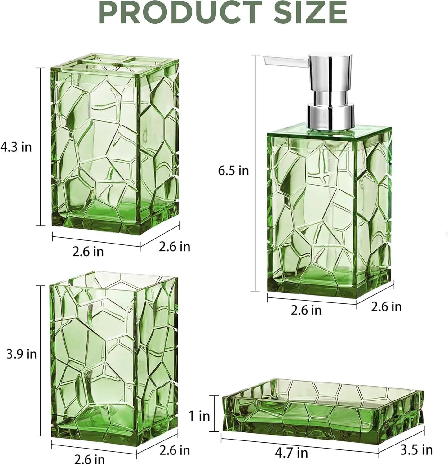 Sage Green Acrylic Bathroom Accessories Set with Soap Dispenser, Toothbrush Holder, Tumbler, Soap Dish - Strong & Durable Modern