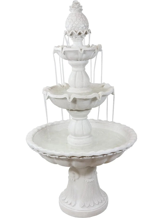 57" H Welcome 3-Tier Water Fountain - Large Electric Water Fountain with Pineapple Topper for Garden, Patio or Yard - White