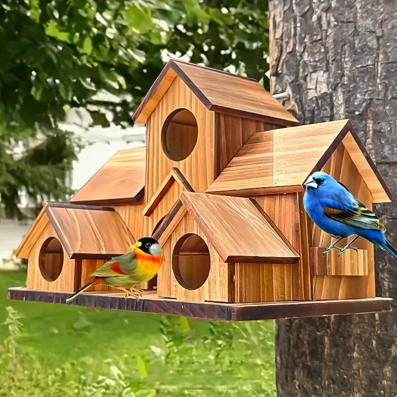 Outdoor Rural Wooden Birdhouse - Villa-Style Multi-Layer Hanging Bird Feeder - Paintable with Multiple Compartments - Garden Decoration to Attract Birds - a Gift for Bird Enthusiasts - Suitable for Use All Year Round