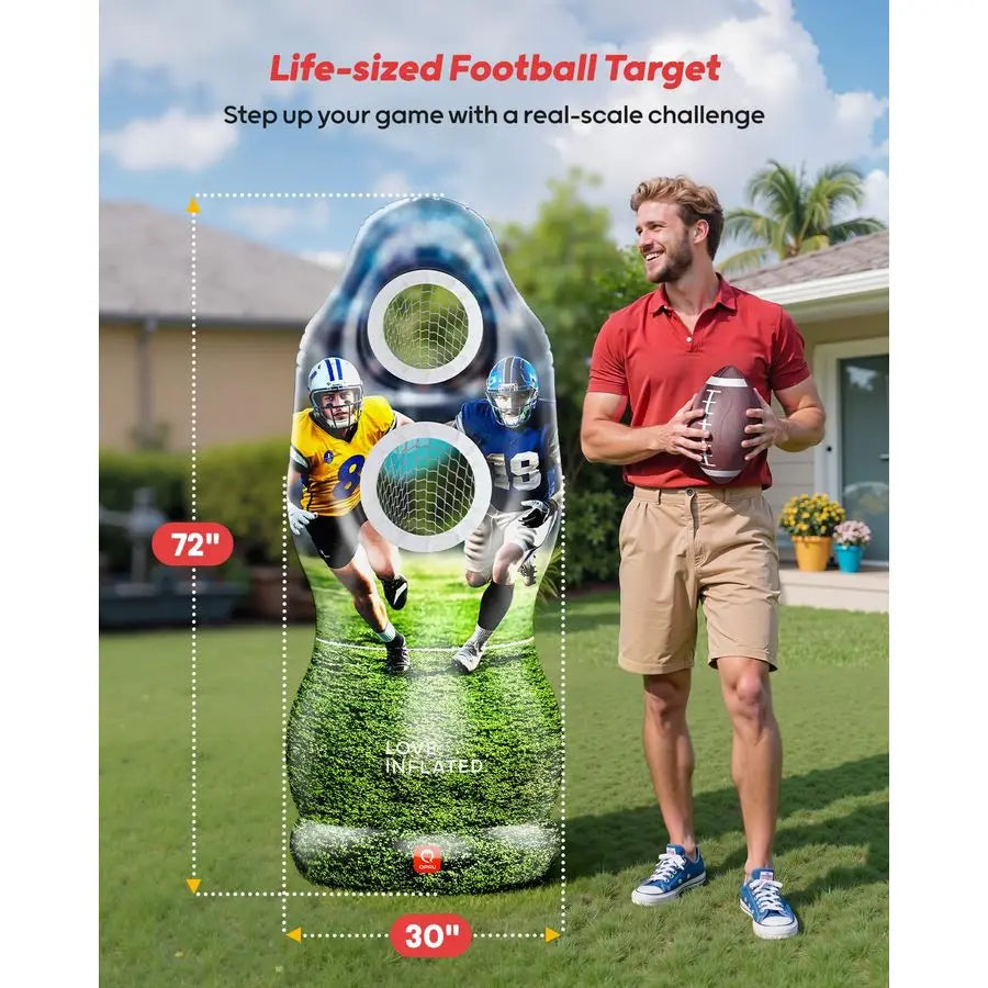 DualHole Inflatable Football Target for Kids amp Adults, LifeSize Backyard Toss Game with 4 Balls, Scoreboard amp Pumps Outdoor