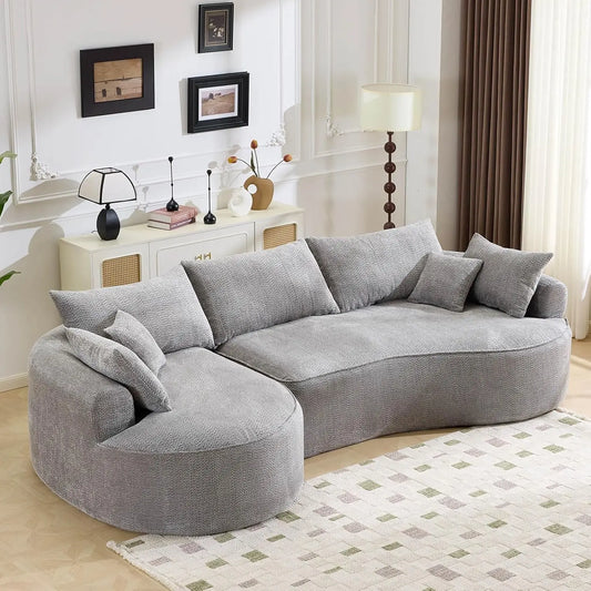 L-Shaped Sofa Sectional Couch With Curved Seat Design And 7 Pillows Customized