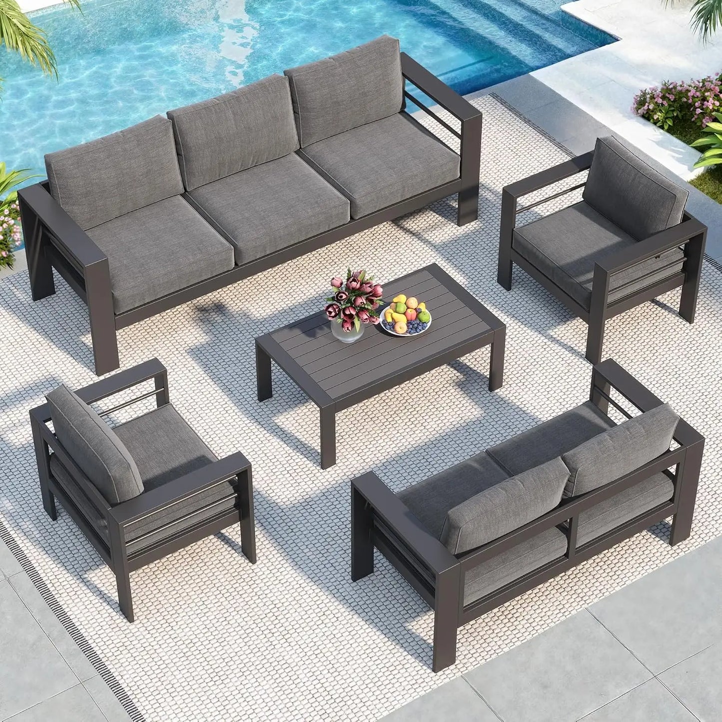 Modern outdoor furniture set on a luxury backyard patio