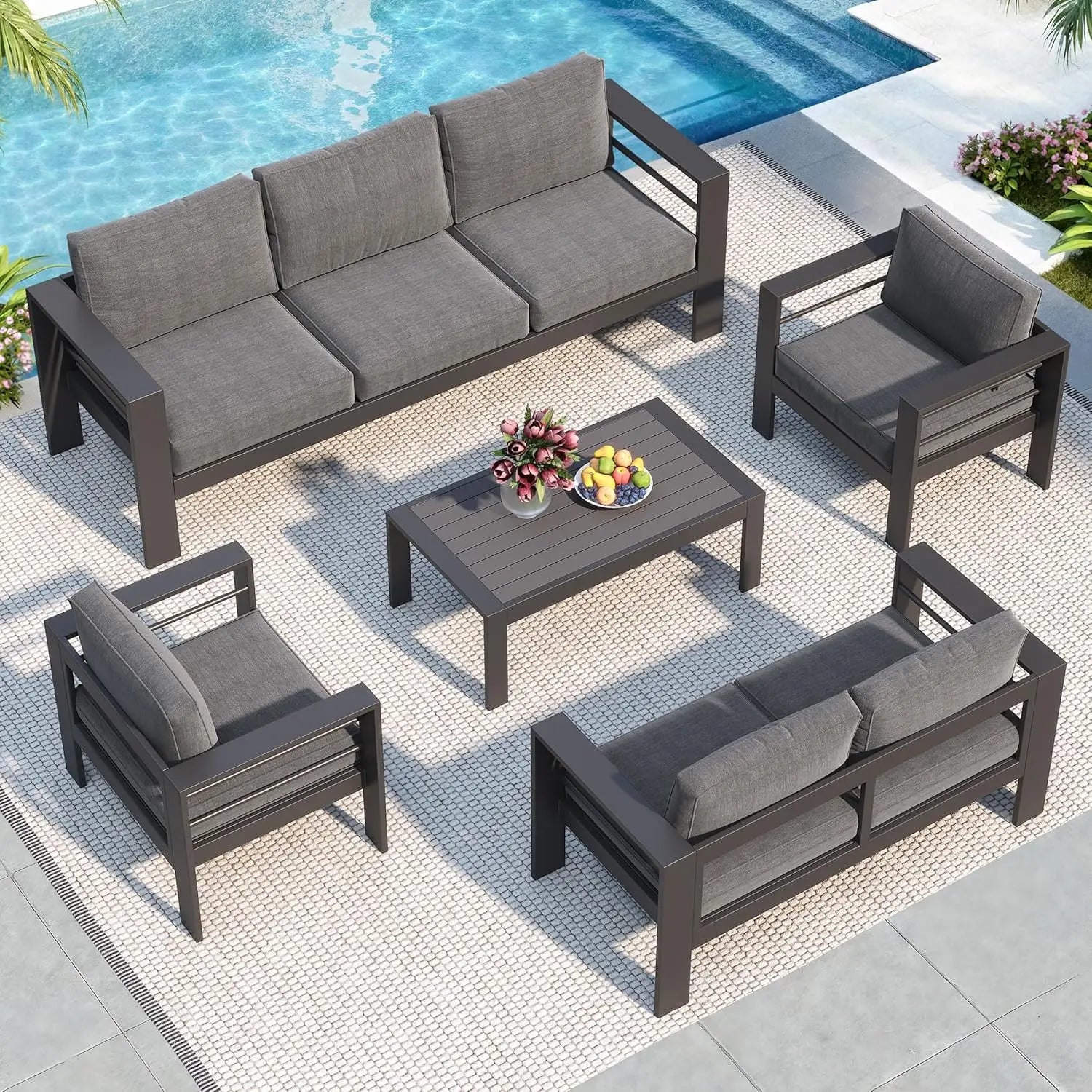 Modern outdoor furniture set on a luxury backyard patio