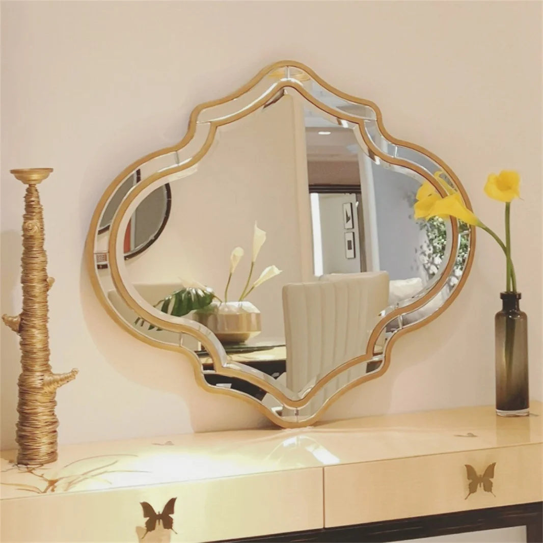 Golden Rim Framed Wall Mirror for Living Room Decor Elegant