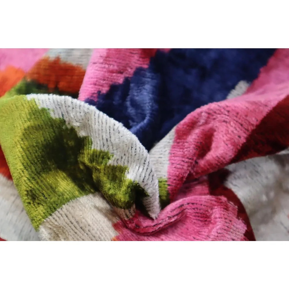 Colorful Silk Velvet Throw Pillow - 16x24 Inches, Naturally Dyed, Decorative Cushion with Down Feather Fill
