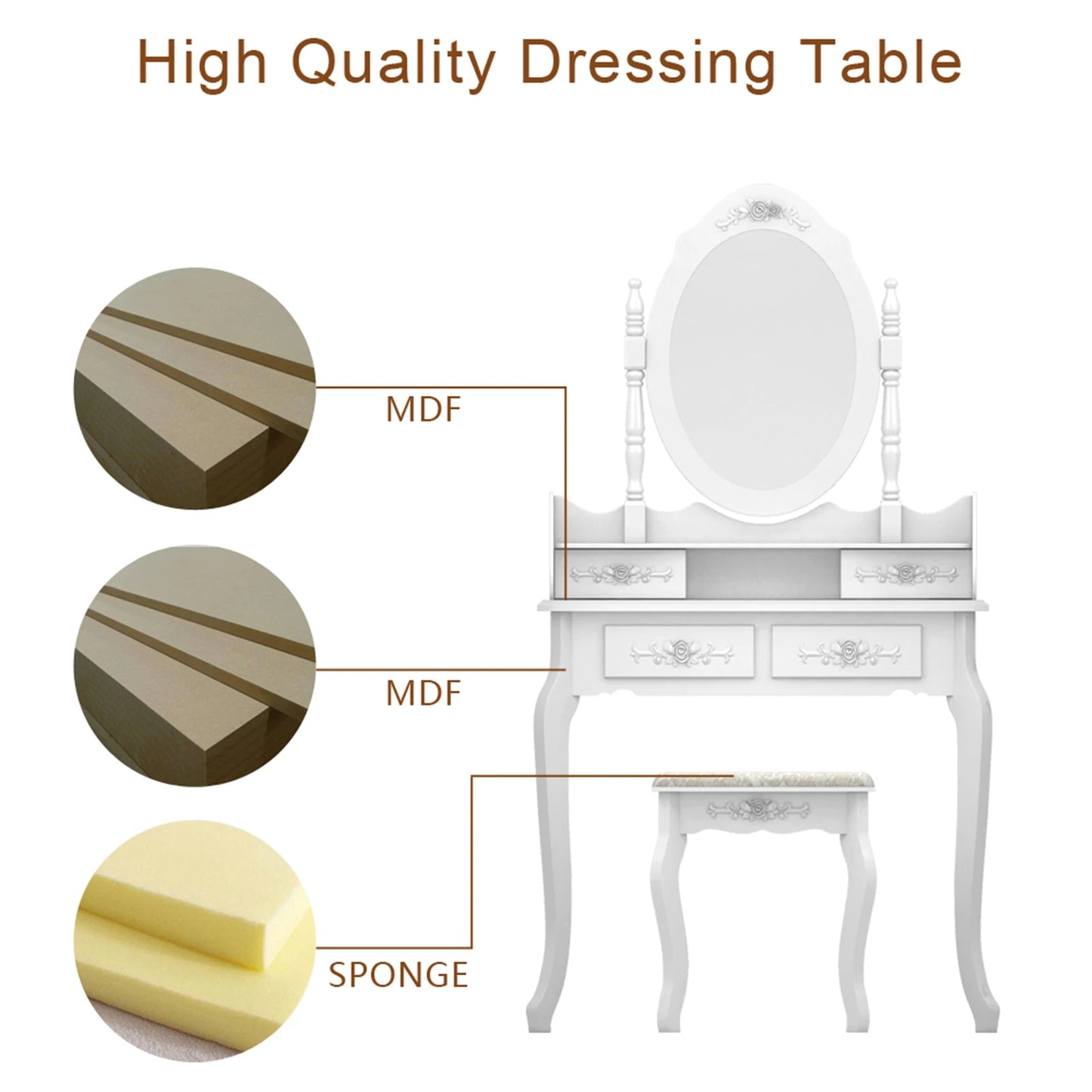 Modern Concise 4-Drawer Dresser With 360-Degree Rotating Removable Mirror